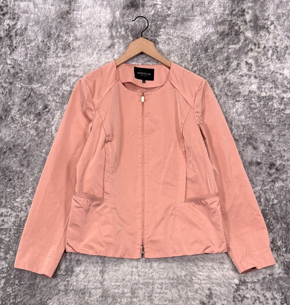 Lafayette 148 Jacket 14 Womens Pink Full Zip Collarless Modern